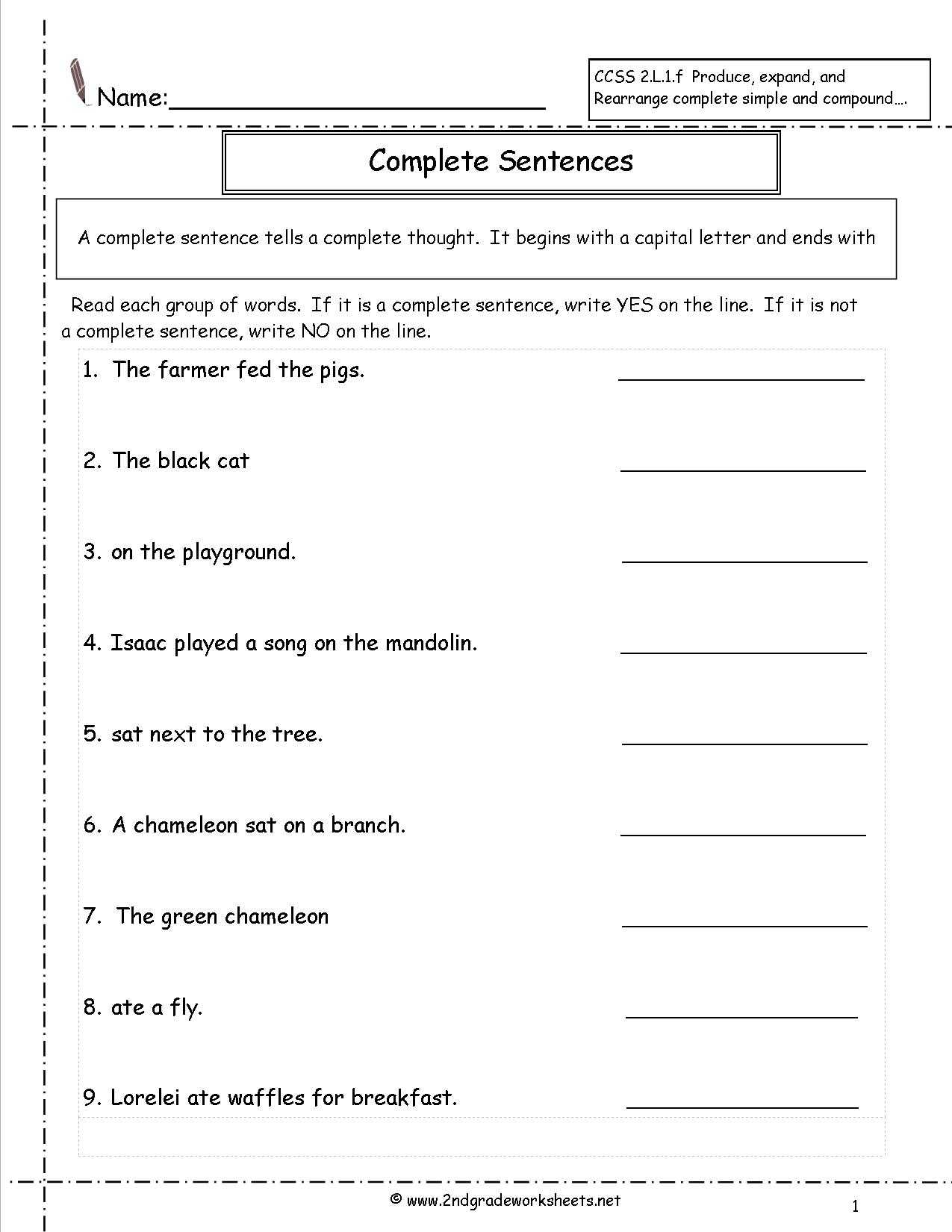 Writing Sentences Worksheets for 1st Grade or 15 Best Of First Grade Writing Plete Sentences