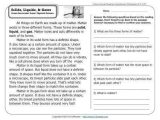 2nd Grade Comprehension Worksheets as Well as solids Liquids & Gases
