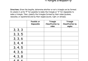 6th Grade Inequalities Worksheet and Triangle Inequality theorem to Use with Straws