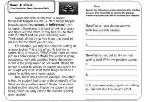 8th Grade Reading Comprehension Worksheets with Cause & Effect