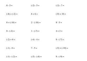 Addition Of Integers Worksheet Along with the Integer Addition and Subtraction Range 10 to 10 A Math