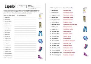 Agreement Of Adjectives Spanish Worksheet with Worksheets Color Adjectives