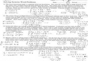 Algebra 2 Systems Of Equations Worksheet Along with System Equations Word Problems Worksheet