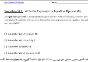 Algebraic Expressions Worksheets with Answers or Pre Algebra Worksheets for Writing Expressions