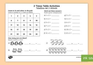 An organized Table Worksheet Due Answer Key together with 2 Times Table Worksheet Activity Sheet English Italian Eal
