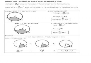 Arcs and Central Angles Worksheet as Well as Arc Length and Sector area Worksheet