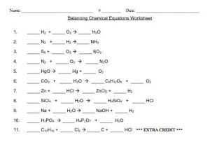 Balancing Chemical Equations Worksheet 1 and Easy Worksheet Balancing Chemical Equations Kidz Activities