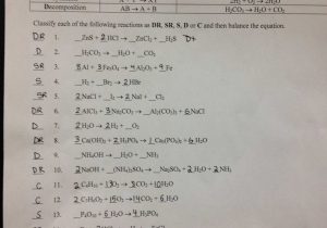 Balancing Chemical Equations Worksheet Answer Key Also Types Reactions Worksheet Doc
