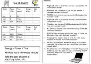 Calculating Electrical Energy and Cost Worksheet Answers Along with Energy Worksheet Year 9 Kidz Activities