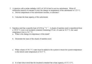 Calorimetry Practice Worksheet as Well as Specific Heat Worksheet Answers