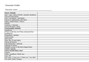 Character Profile Worksheet with Character Profile Sheet Guvecurid