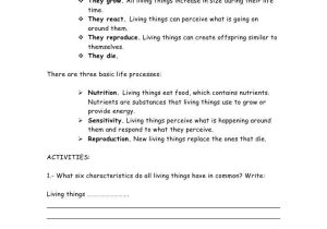 Characteristics Of Living Things Worksheet together with Basic Needs Living Things Worksheet Worksheets for All
