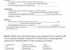 Chemistry Worksheet Types Of Mixtures Answers as Well as Inspirational Elements Pounds and Mixtures Worksheet Answers