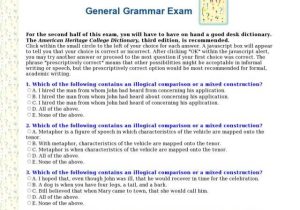 Clock Quiz Worksheet Also General Grammar Exam Worksheet Lesson Planet