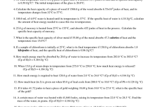 Conservation Of Energy Worksheet Answers as Well as Specific Heat Problems Worksheet Kidz Activities