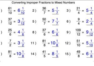 Converting Mixed Numbers to Improper Fractions Worksheet with Kindergarten Mixed Number to Improper Fraction Worksheets Pi