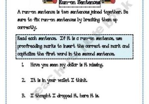 Correcting Run On Sentences Worksheets Also 32 Best Fragments Run Ons Images On Pinterest