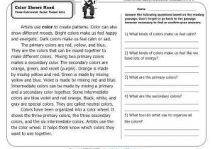 Cross Curricular Reading Comprehension Worksheets Also Color Shows Mood