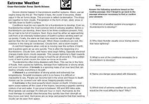 Cross Curricular Reading Comprehension Worksheets as Well as Extreme Weather