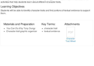 Directed Reading Worksheets Physical Science Answers Also Identifying Character Traits Lesson Plan