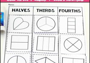 Dividing Shapes Into Equal Parts Worksheet Also Fractions Cut and Paste Math sorts