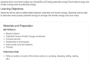 Energy Conversion and Conservation Worksheet Answers 5 2 as Well as Potential and Kinetic Energy Lesson Plan