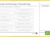 Energy Resources Worksheet and Renewable Resources Advantage or Disadvantage Worksheet