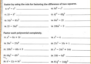 Factoring Difference Of Squares Worksheet Answers and Factoring the Difference Two Squares Worksheet Answers Gallery