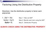 Factoring Distributive Property Worksheet and Swbat… Find the Gcf Of whole Numbers and Monomials Mon 4 11 Agenda