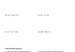 Factoring Quadratic Expressions Worksheet Answers together with Worksheets 50 Inspirational Factoring Quadratics Worksheet High