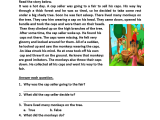 First Grade Reading Comprehension Worksheets as Well as Cap Seller and Monkeys Third Grade Reading Worksheets