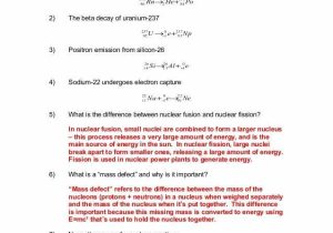 Fission Fusion Worksheet Answers Along with Nuclear Decay Chemistry Worksheet Kidz Activities