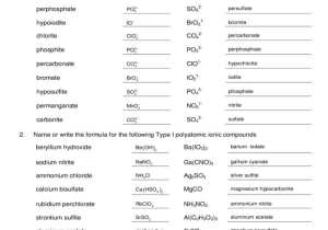 Formulas with Polyatomic Ions Worksheet Answers and Polyatomic Ions Worksheet Sample Free Download