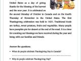 Free Thanksgiving Worksheets for Reading Comprehension and Reading Worksheets for First Grade