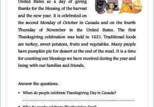 Free Thanksgiving Worksheets for Reading Comprehension and Reading Worksheets for First Grade