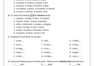 Gender Of Nouns In Spanish Worksheet together with Worksheets Gender Nouns for Grade 1