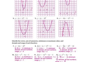 Graphing Quadratic Functions In Standard form Worksheet Also Algebra 2 Chapter 5 Quadratic Functions Answers