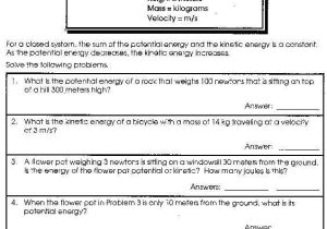 Gravitational Potential Energy Worksheet with Answers Along with Worksheets 45 Re Mendations Potential and Kinetic Energy Worksheet