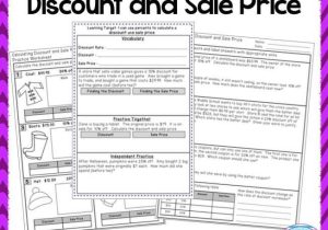 Independent Practice Worksheet Answers with Percents Discount and Sale Price Notes Task Cards and A