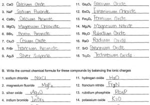 Ions and Ionic Compounds Worksheet Answer Key Also Naming Ionic Pounds and Writing Ionic formulas Worksheet Answers