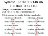 Lewis Dot Structure Ionic Bonds Worksheet or Synapse – Do Not Begin On the Half Sheet yet ï¨ 11 9 11 Lewis Dot