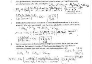 Limiting Reactant and Percent Yield Worksheet Answer Key Also Percent Yield Worksheet 1 Kidz Activities
