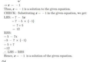 Linear Equations In One Variable Class 8 Worksheets Along with Rs Aggarwal solutions for Class 7th Maths Linear Equations In E