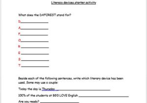 Literary Elements Review Worksheet and Literary Devices Worksheet