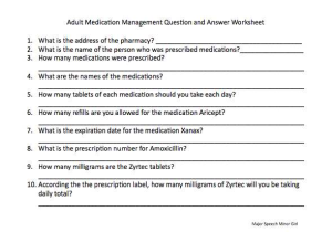 Medication Management Worksheet or A Worksheet Was Made to Go Along with the Previous Medication