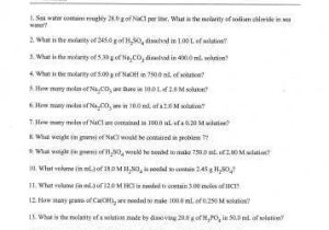 Molar Mass Worksheet Answers Also solutions Molarity Worksheet From Chemteam Warren County
