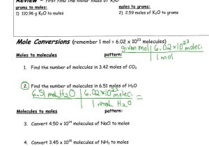 Mole to Grams Grams to Moles Conversions Worksheet Answers with the Mole Converting From Moles to Molecules