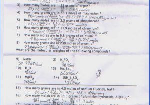 Moles Worksheet Answers as Well as Mole Calculation Worksheet Answers