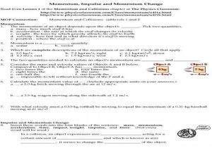 Momentum Impulse and Momentum Change Worksheet Answers Physics Classroom or Momentum and Impulse Worksheet