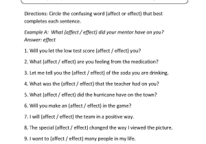 Multiple Meaning Words Worksheets 5th Grade Along with Affect and Effect Monly Confused Words Worksheets